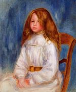 Seated little girl with a blue background 1890